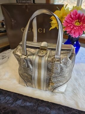Gucci Treasure Metallic Gold Vintage Jaquard Guccismma Shoulder Bag